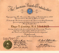 First Diplomate Certificate by the American Board of Endodontics